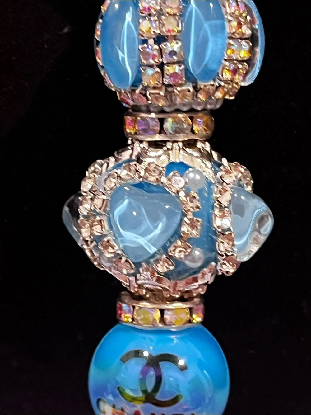 Designer-inspired custom designed blue purse focal fancy beaded pen